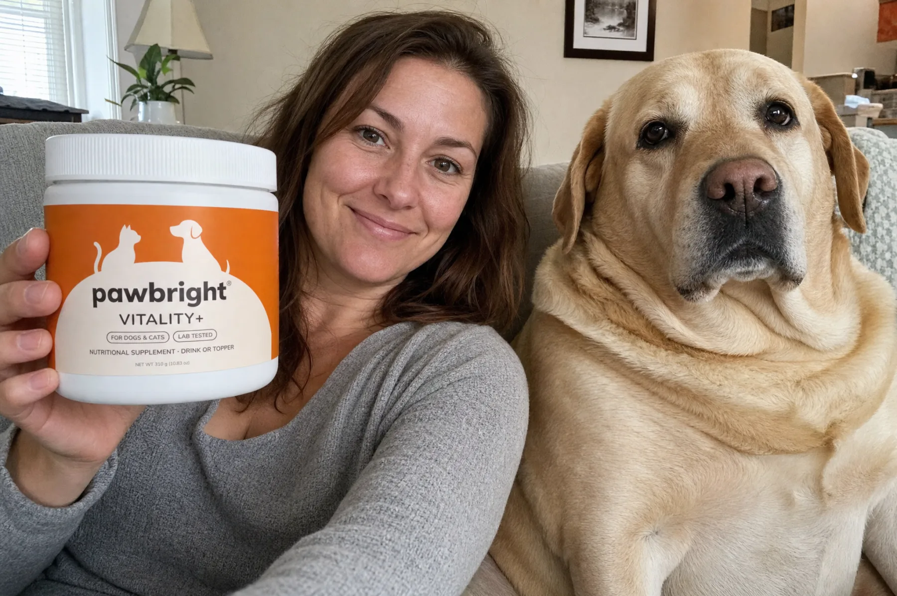 Alyssa with Murphy and the Vitality+ tub