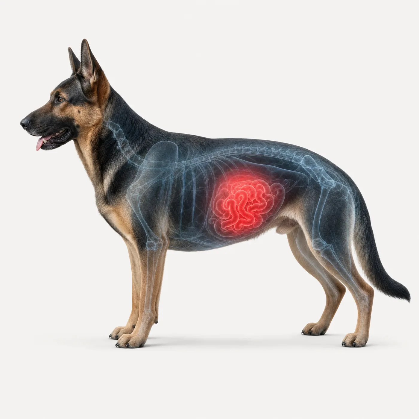 Illustration of a shepherd with an inflamed gut, the source of the constant danger signal