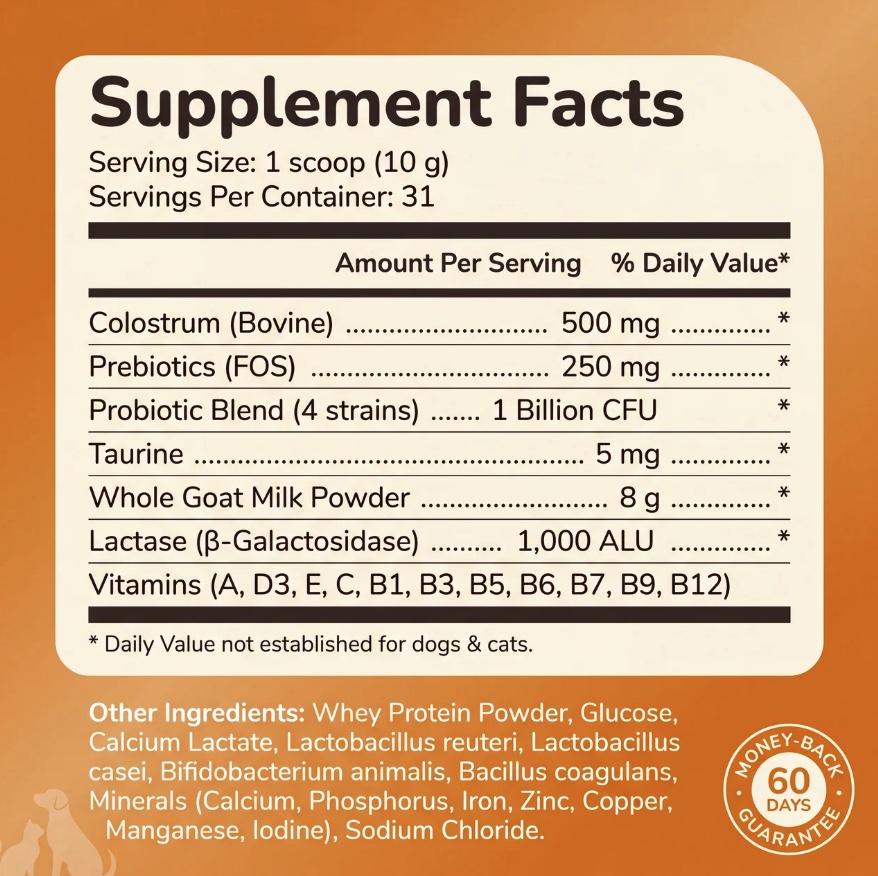 PawBright Vitality+ supplement facts